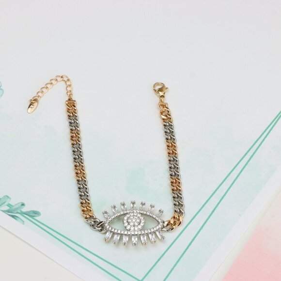 Sparkling Eye Charm Rose Gold and Silver Bracelet for Stylish Look, XPBL0646 - Picture 2 of 12